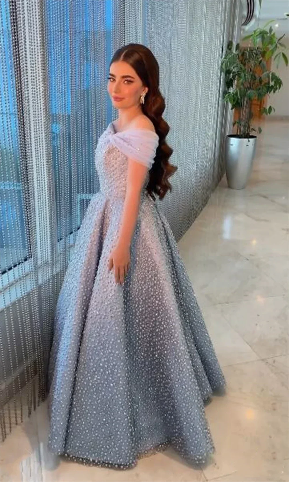 Customized Elegant Evening Gown Sparkling Luxury A-line To The Ground Gowns Gala Elegant Dresses  Luxury Women Modern Style