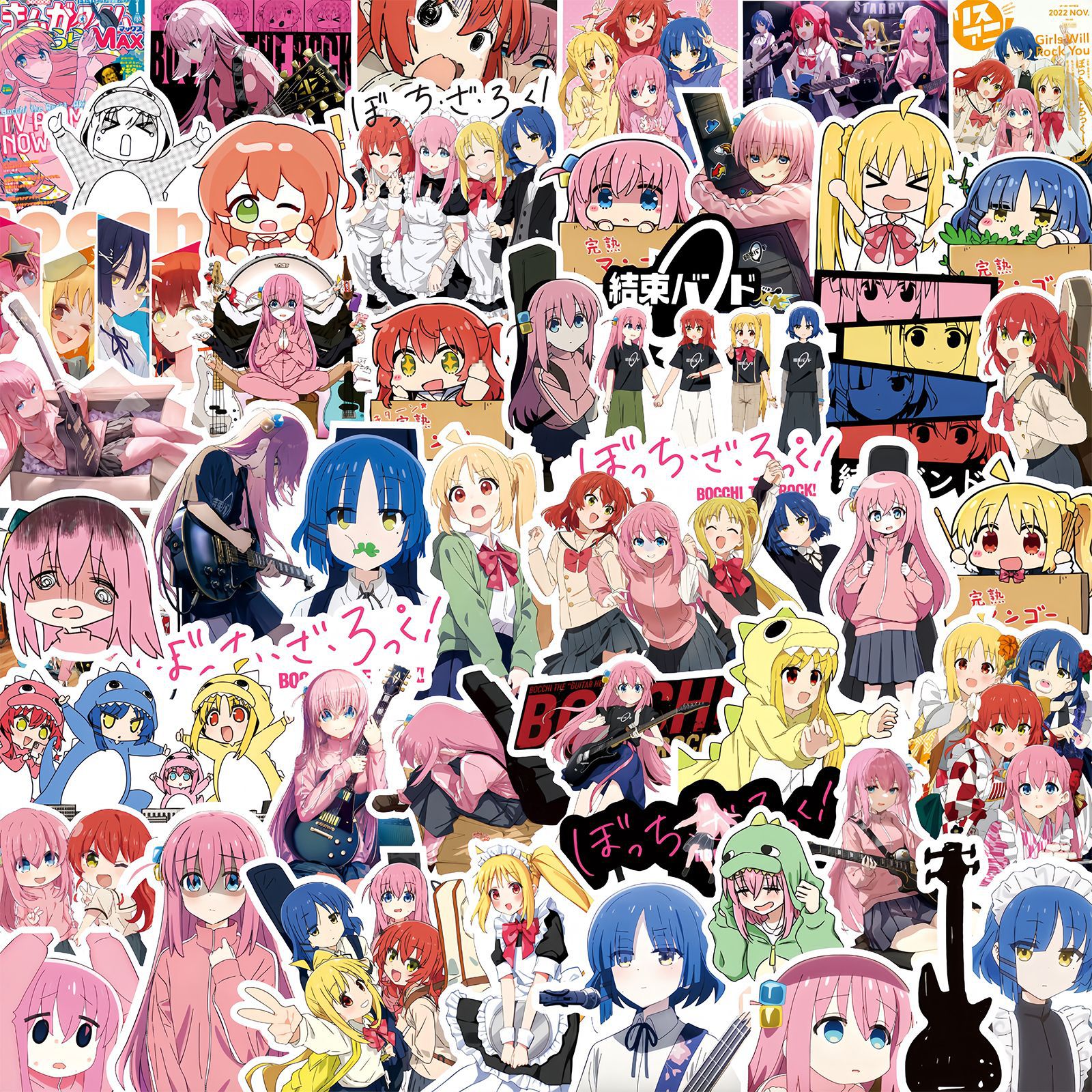 ¡75 piezas Anime BOCCHI LA ROCA! Pegatinas de juguete para niños, juguete DIY para casco de motocicleta, teléfono, monopatín, calcomanía de dibujos animados, juguetes