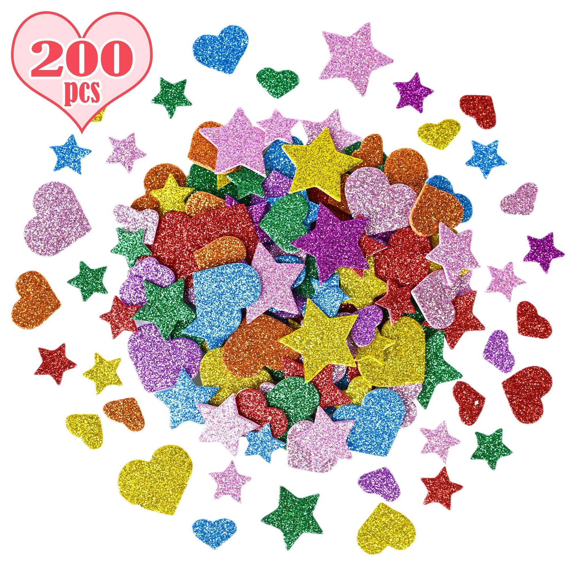 200 piezas de pegatinas de espuma con purpurina coloridas, estrellas autoadhesivas, mini pegatinas con purpurina en forma de corazón, suministros para manualidades para niños Gree