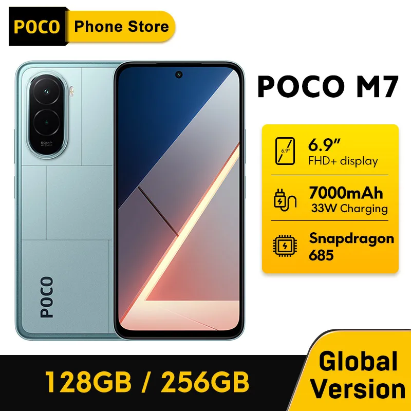 【Brand+】POCO M7 Global Version Mobile Phone 6.9'' 144Hz FHD+ DotDisplay 7000mAh Battery 50MP Camera NFC Snapdragon 685