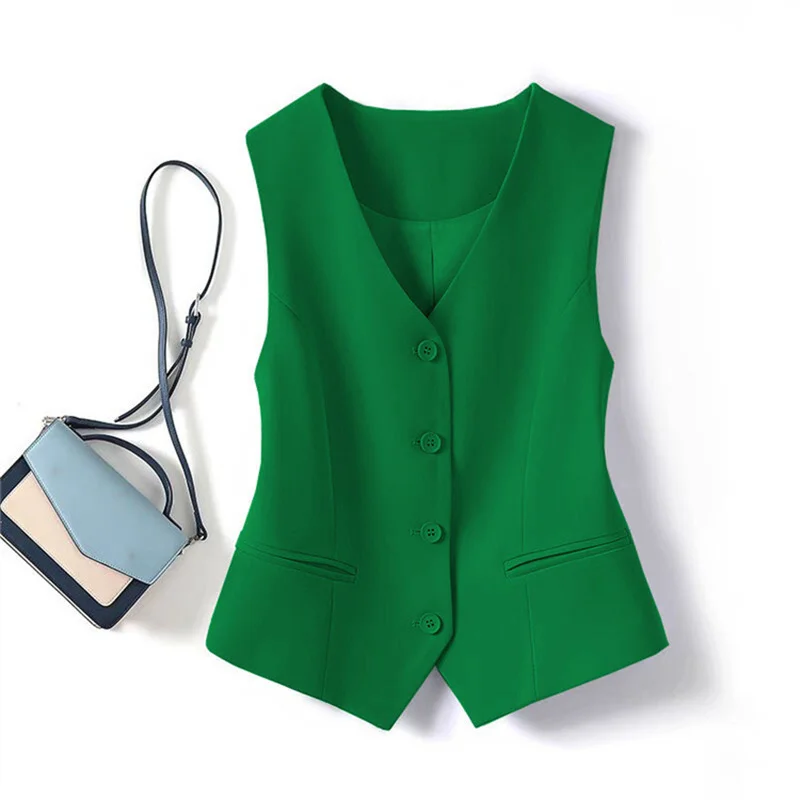 Primavera verão coreano moda colete 2025 novas mulheres curto moda com decote em v sem mangas casual blazer casacos femininos topos