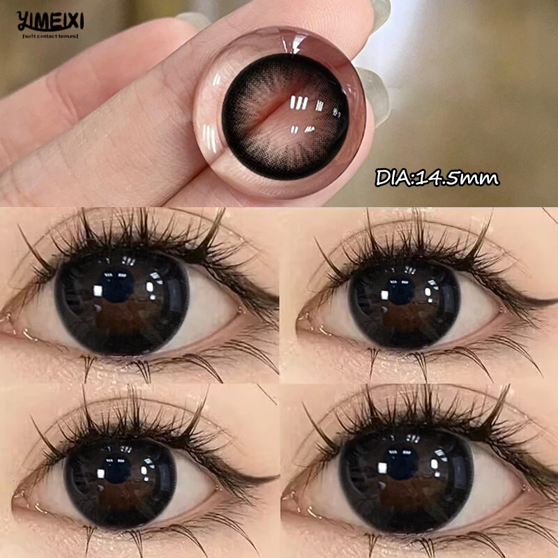 YIMEIXI 2pcs Myopia Color Contact Lenses for Eyes with Myopia Black Large Diameter Lens Circular Lens Beauty Pupil Fast Shipping