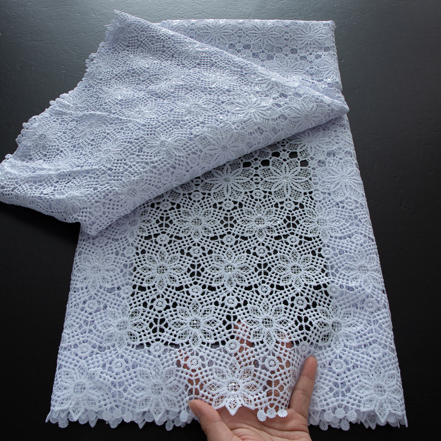 Withe africano chiffon cabo guipure tecido de renda 2025 alta qualidade 5 metros solúvel em água tecido renda francesa para vestidos de festa femininos
