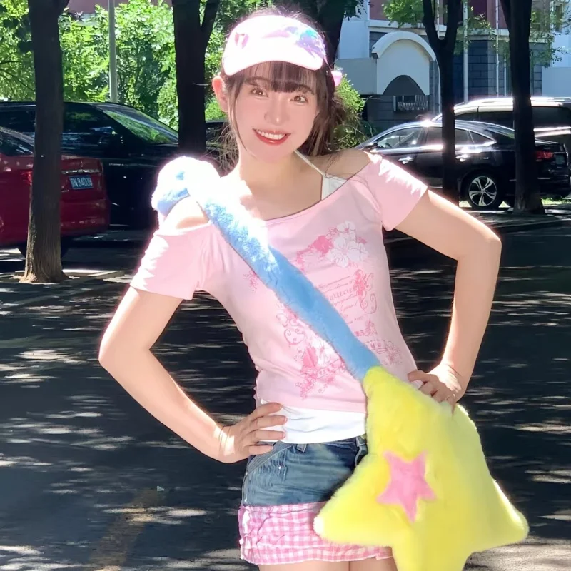サブカルチャー女性服 Y2K パンク Tシャツアメリカンヴィンテージ甘いセクシーなショート女性服グリーン夏カジュアル人気トップス