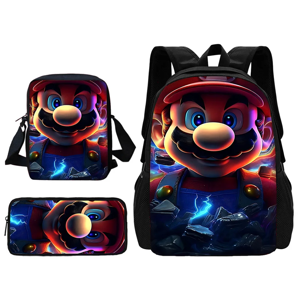 3 pçs conjunto bonito anime para m-marios criança mochila escolar com bolsa de ombro sacos de lápis sacos de escola para meninos meninas melhor presente