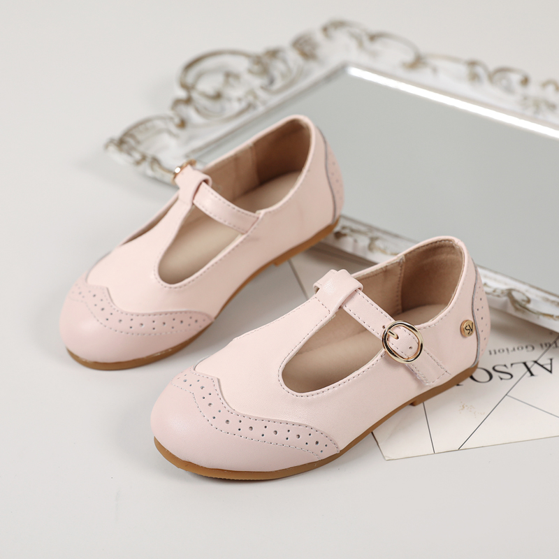 AS nuevos zapatos para niños, zapatos de princesa para niñas, zapatos de cuero Beige, zapatos planos de moda para niños pequeños, zapatos suaves y dulces para fiesta Mary Jane