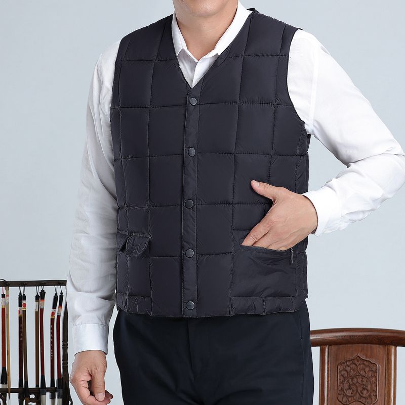 Chaleco para hombre, chaqueta sin mangas, chaquetas de invierno gruesas, cálidas y ligeras, abrigo holgado de algodón acolchado con cuello en V y botones, XL-5XL