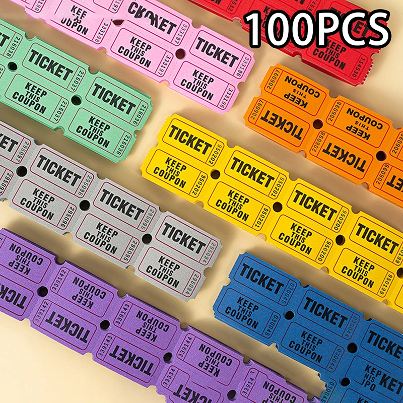 100 unidades de billetes de sorteo de lotería para conciertos, entrada universal de rifa, eventos de papel