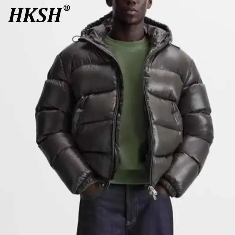 HKSH Herfst Winter Nieuwe heren Tij Donker Elegant Eenvoudig Gewatteerde Jas Katoenen Jas Met Capuchon Casual Ins Fashion Chic Rits Top HK3588