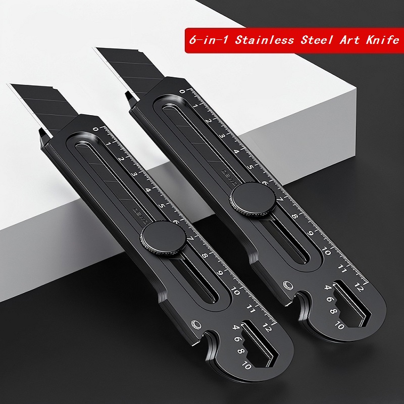 Cortador de caja retráctil portátil multifuncional 6 en 1 de Metal, suministros de cuchillos multiusos de acero inoxidable de 18MM/25MM de alta resistencia