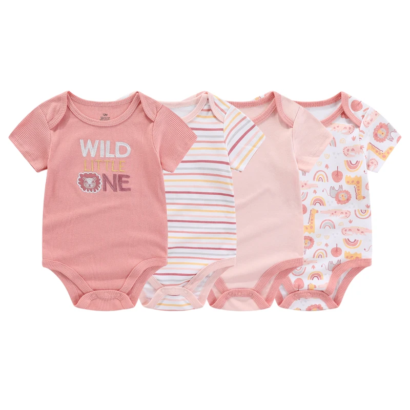 Kiddiezoom 4 ชิ้นฤดูร้อนแขนสั้นการ์ตูนเด็กทารกบอดี้สูทผ้าฝ้าย 100% ทารกแรกเกิดเสื้อผ้าเด็กผู้หญิง