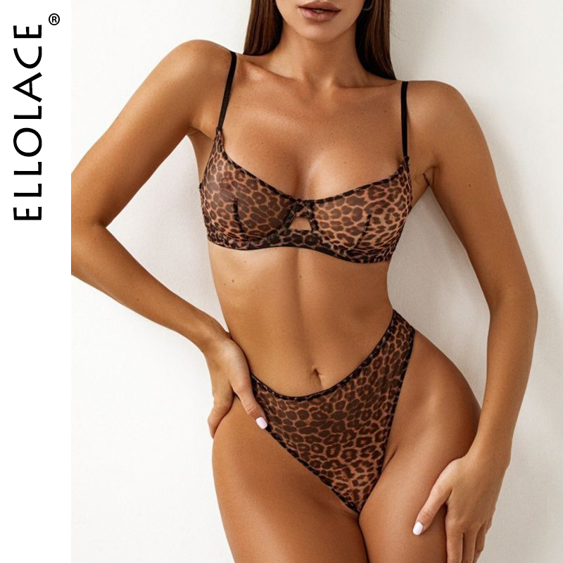 Ellolace-Conjunto de sujetador sin costuras, lencería Sexy transparente, ropa interior de encaje fino, conjunto de Bilizna elegante, íntimo Bilizna atractivo