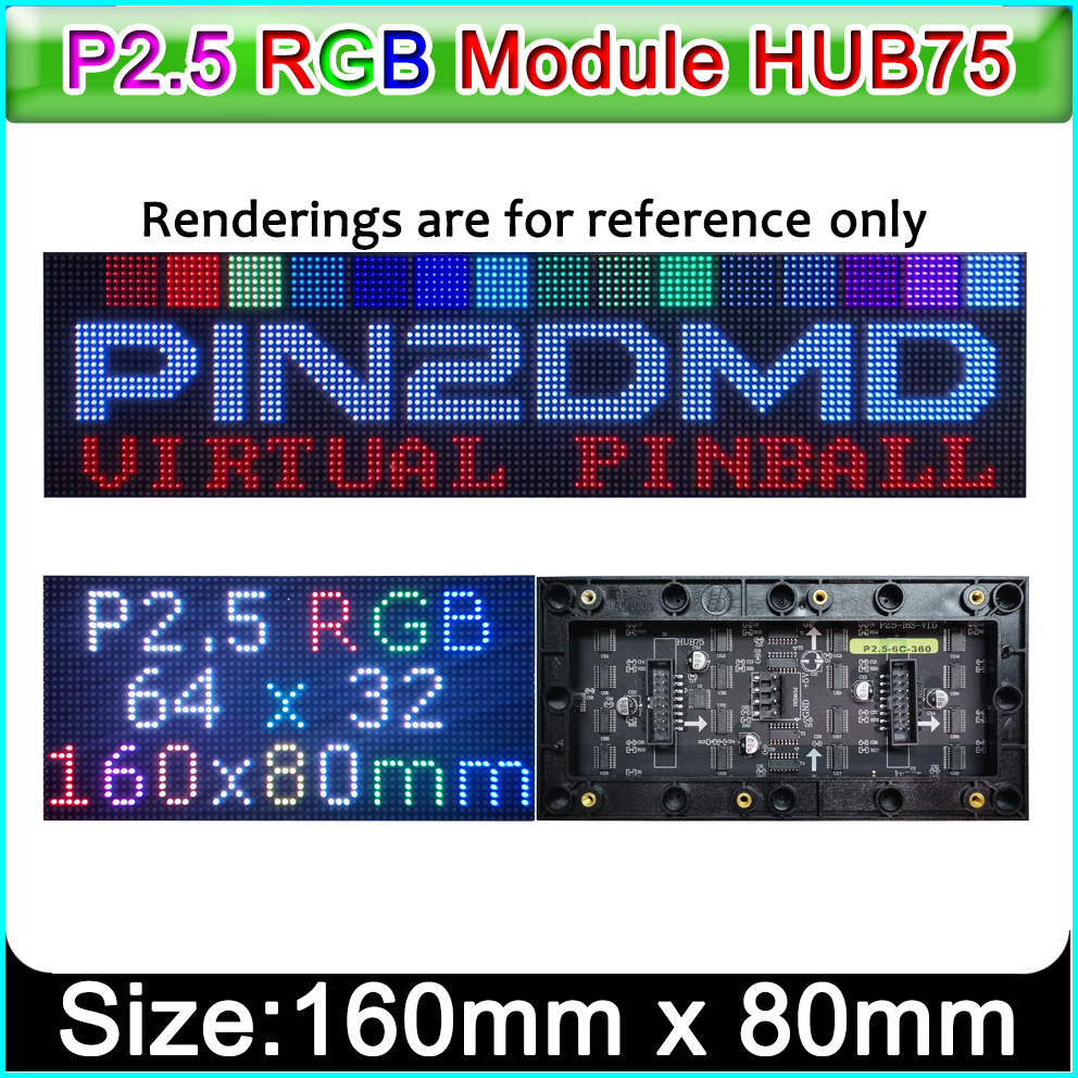 Módulo de pantalla LED a todo color P2.5, HUB75,160mm * 80mm, Panel LED P2.5RGB 64 × 32 P2.5 1/16 Matriz de escaneo, Compatible con PIN2DMD
