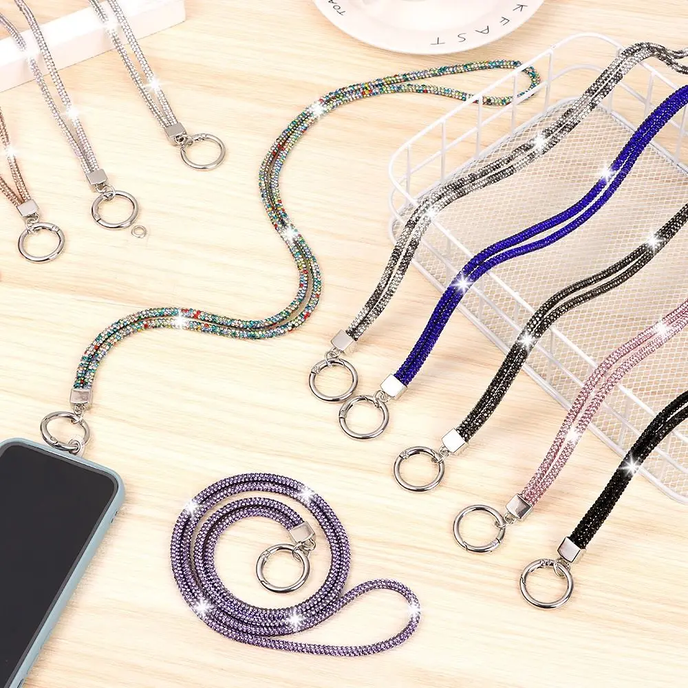 Luxus Voll diamant Handy kette bling bling Glitzer Kristall Anti-Lost Seil helle Ketten bänder hängen Schnur Schlüssel bund