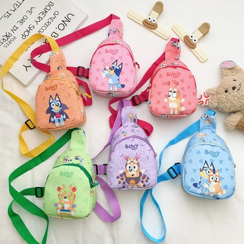 Bingo Friends Kindertasche, niedliche blaue Familie, Kinder-Brusttasche, Kindergarten, Cartoon, leichte Umhängetasche, Halloween, Weihnachtsgeschenk