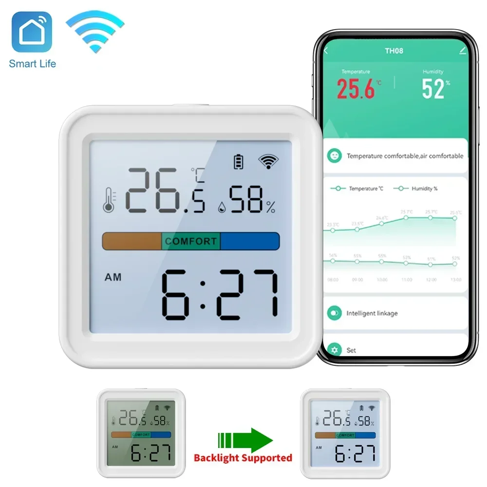 Tuya nuevo WiFi Sensor de temperatura y humedad Smart Life retroiluminación higrómetro termómetro Sensor compatible con asistente de Google Home Alexa