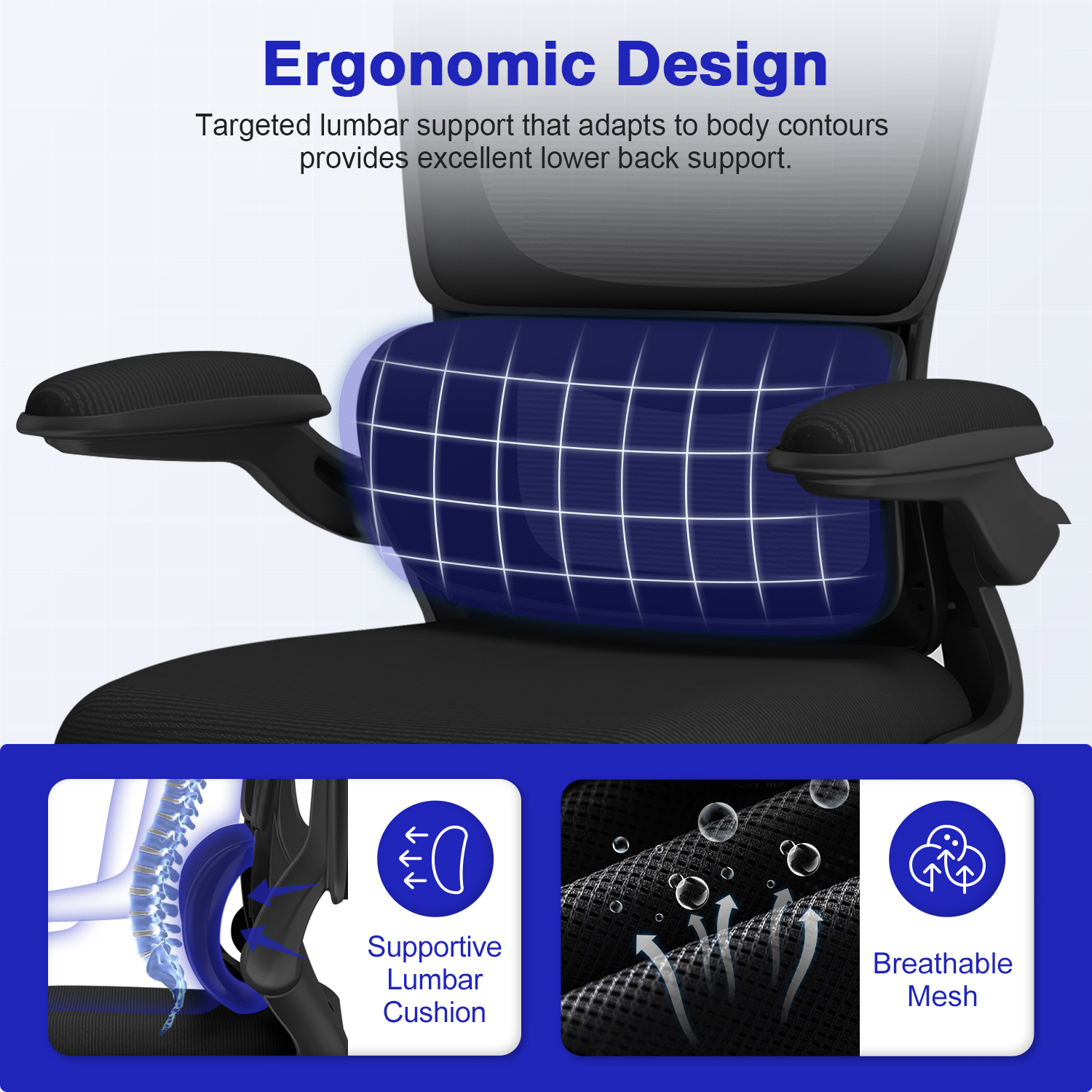 AUTHMIC Chaise de Bureau Ergonomique - Inclinaison 135°, Siège Réglable en Hauteur, Accoudoirs Rabattables, Appuie-Tête Réglable｜Certification CE