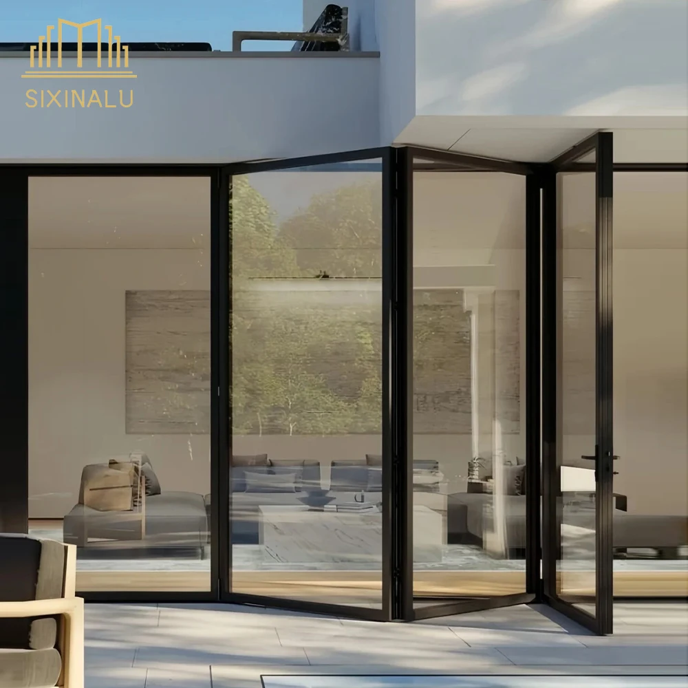 Sixinalu Folding Sliding Door Front Accordion Aluminum Exteror Doors 58mm Thermal Double Glass Garden Door Home Decor Custom