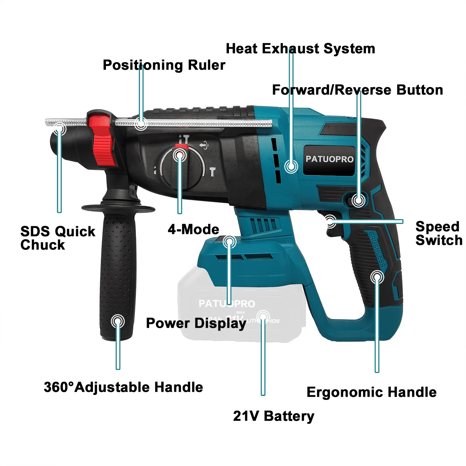 Taladro de impacto eléctrico sin escobillas, herramientas rotativas inalámbricas multifunción para batería Makita de 18V, 26mm, 4 modos