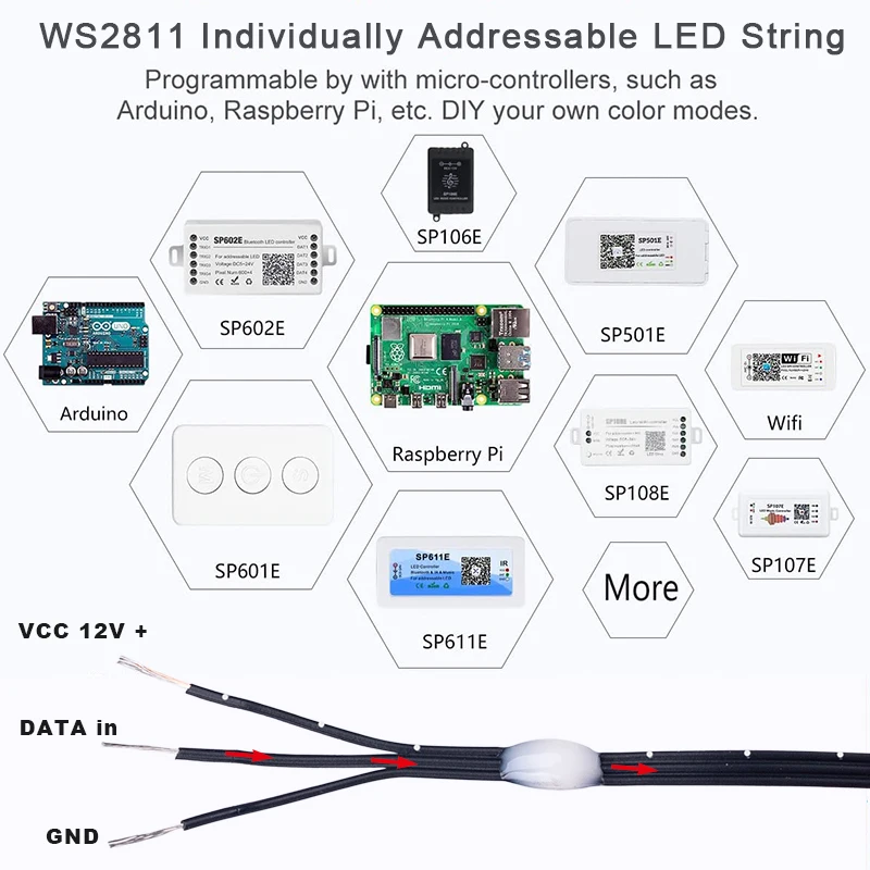 DC12V 3PIN 15/20/25/30mm/50mm/100mm paso WS2811 WS2812 LED Pebble Pixel String Light RGB direccionable a todo Color IP67 cable negro