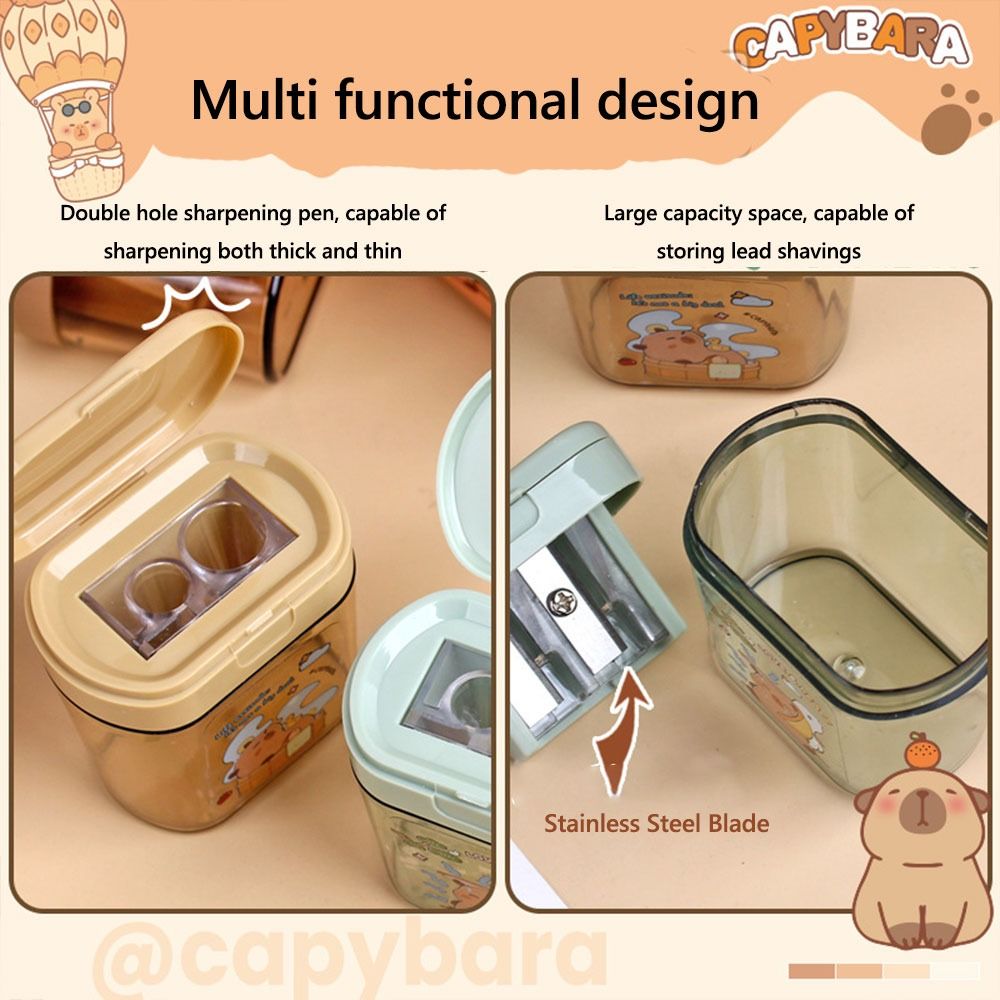 Cartoon Capybara Pencil Sharpener Mini Double Hole Student Cute Pencil Sharpeners Portable Pencil Sharpener for Kids