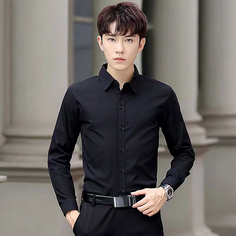 Nova camisa masculina resistente a rugas vestido de manga longa fino-ajuste livre engomar negócios sociais formal wear fácil de cuidar de