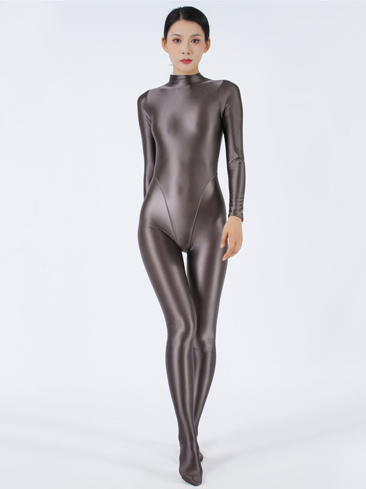 ผู้หญิงเซ็กซี่คราบน้ํามันเงายืดหยุ่นบอดี้สูท Shaping Romper One-piece ทอง Silky แน่นซาติน Jumpsuits Candy สีแม่บ้าน Leotard