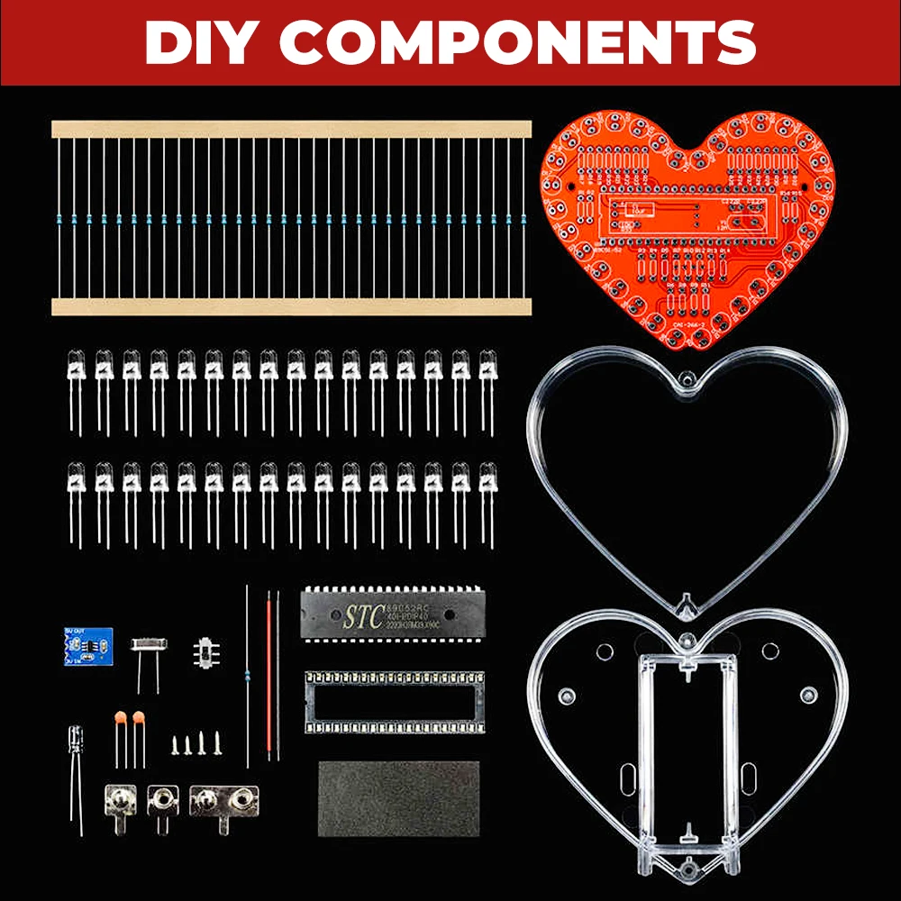 LED Heart-Shaped Flow Light DIY Electronic Kit with 32 Colorful LED Lights DIY Soldering Practice Kit Battery Powered