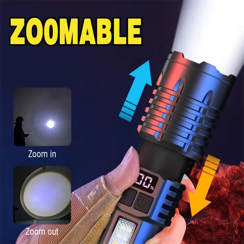 Linterna Led de alta potencia potente linterna Cob recargable tipo C con antorcha de luz lateral para acampar al aire libre senderismo