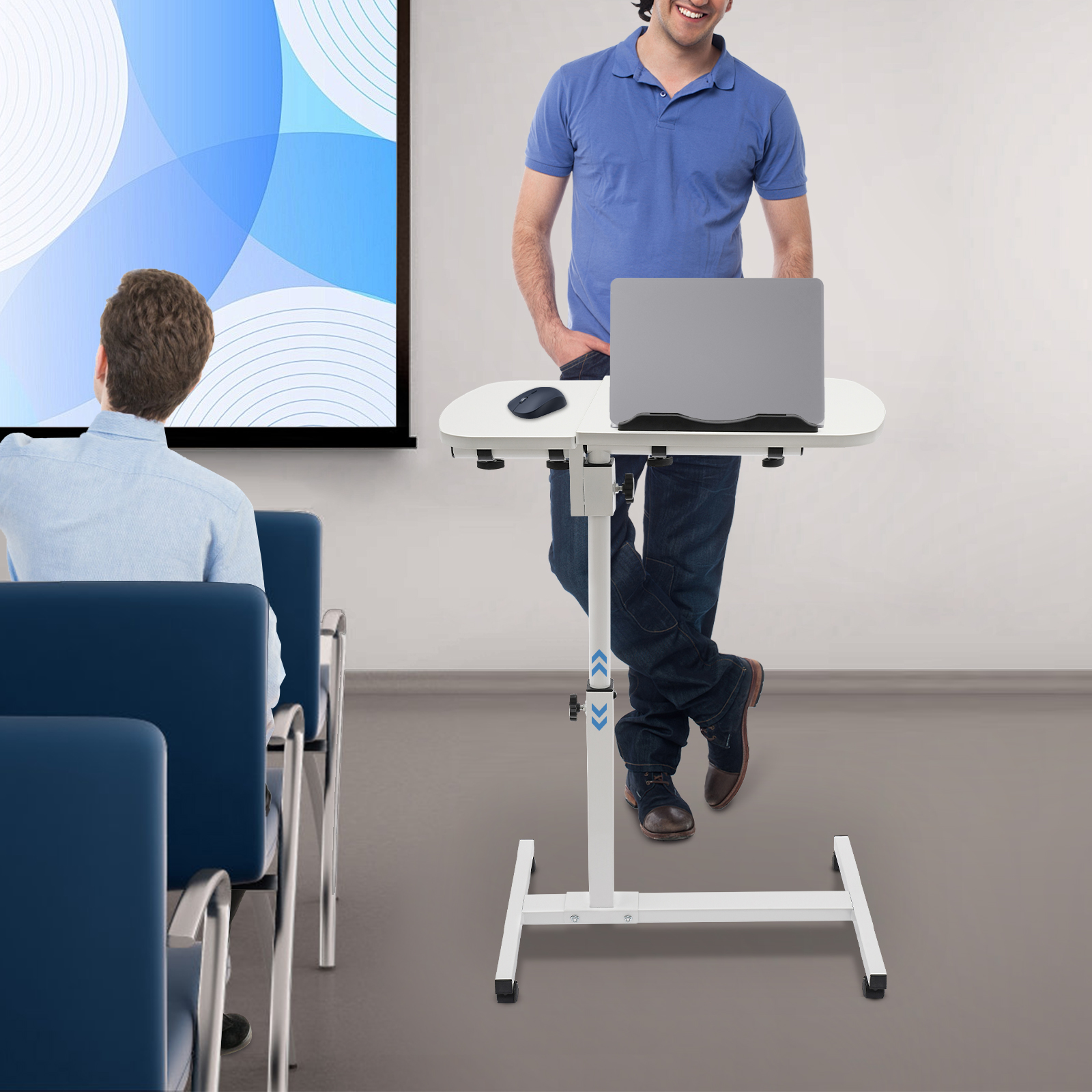 Computer Desk C-frame Design Table Stand, Adjustable Rolling Laptop Table, Adjustable Computer Desk Stand with Wheels