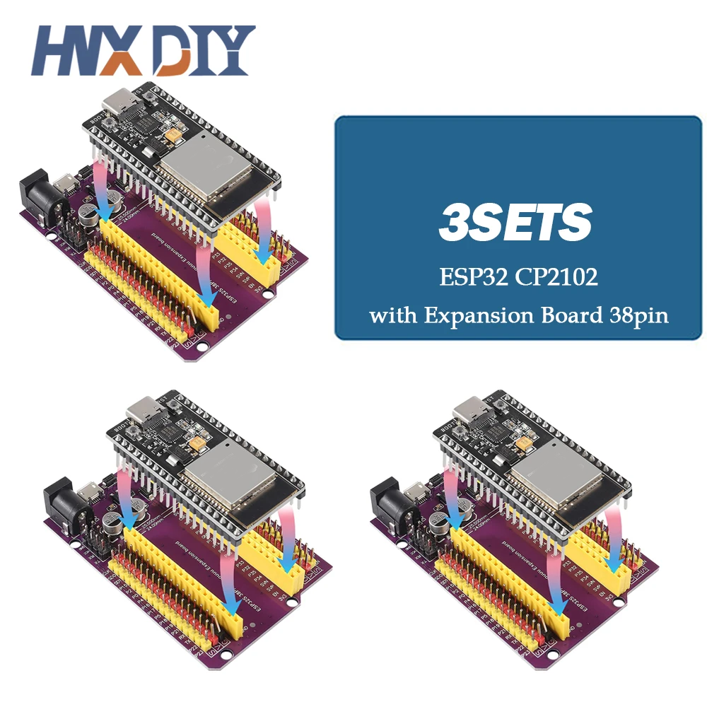 1-5 комплектов макетной платы ESP32 TYPE-C USB CP2102 Wi-Fi + Bluetooth двухъядерный ESP32-DevKitC-32 Плата расширения ESP-WROOM-32 38PIN