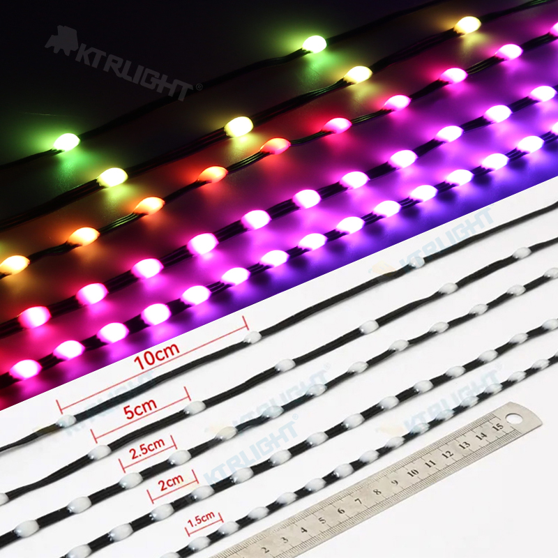 DC5V/12V 1000ct Pixel 1,5cm-10cm Pitch WS2811 LED Seed Pixel String Licht RGB IC adressierbare Vollfarbe IP68 3Pin schwarzer Draht