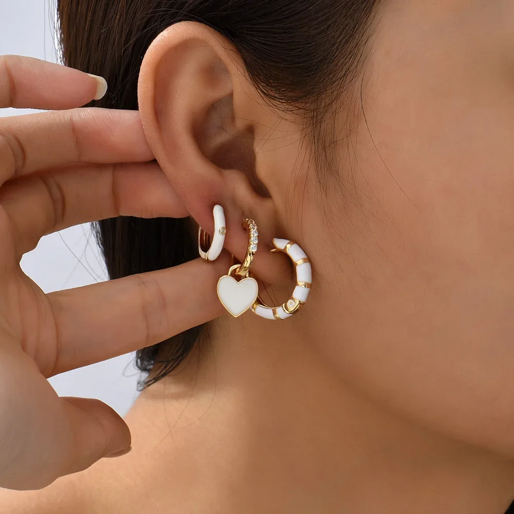 3 Cặp/bộ Nhiều Màu Sắc Đôi Khuyên Tai Vòng Cho Nữ Dễ Thương Trái Tim Ngôi Sao Cầu Vồng Hình Học Vòng Tròn Hiệu Huggie Bông Tai Sáng Tạo Trang Sức Dự Tiệc Quà Tặng