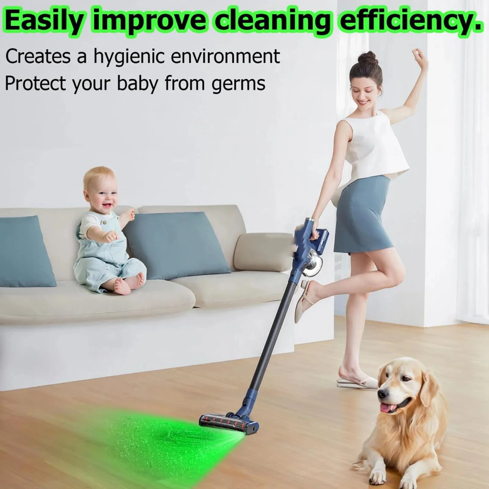 Lampada per visualizzazione polvere a LED per aspirapolvere Parti per aspirapolvere con luce laser verde impermeabile