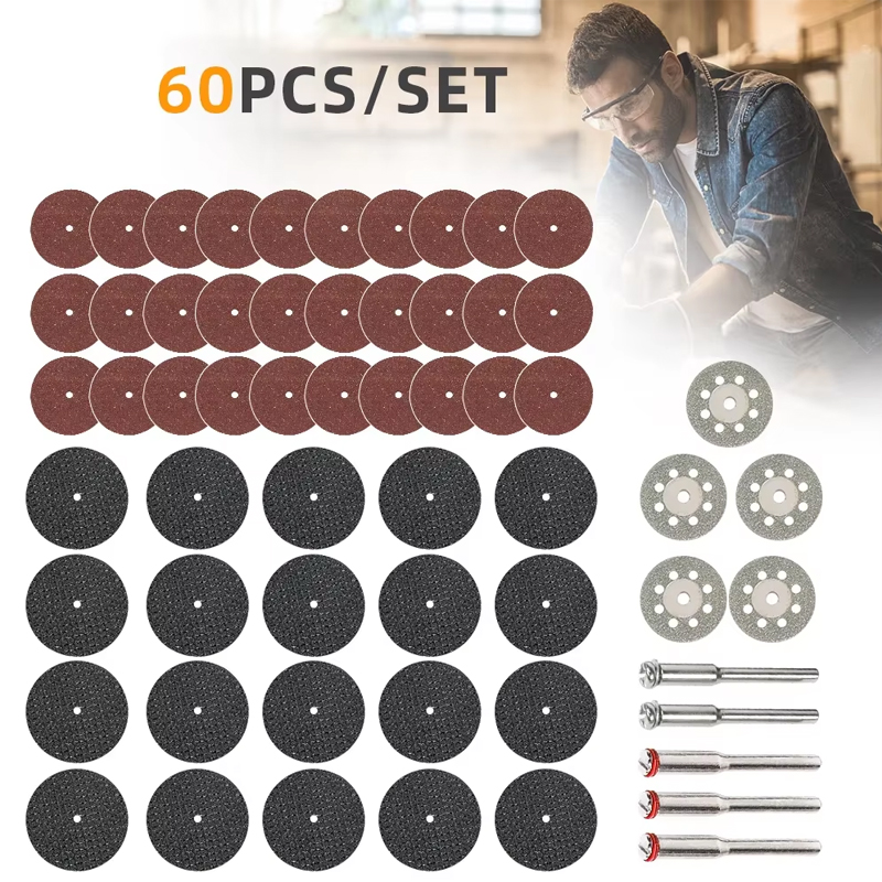 60pcs Diamond Cutting Discs Sanding Grinding Wheel Set Circular Saw Blade for Woodworking Metal Dremel Mini Drill Rotary Tool