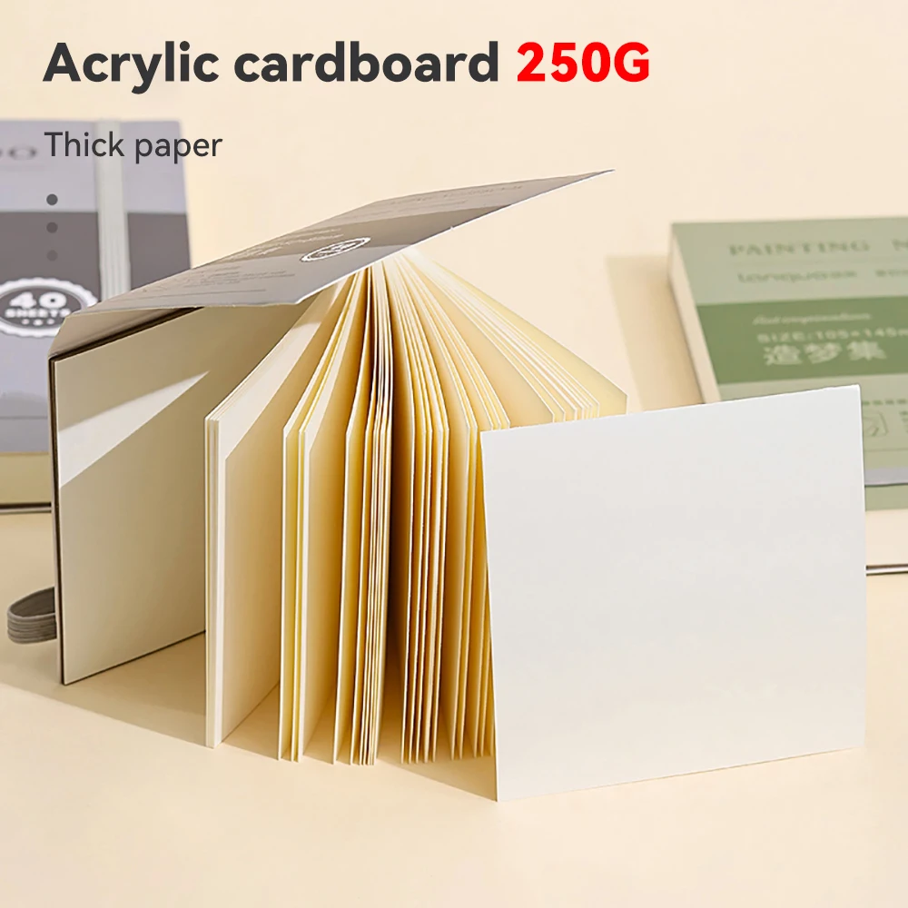 Cuaderno de bocetos de dibujo portátil, 40 hojas, cartón blanco grueso, Mini libro de arte de grafito para pintura de acuarela