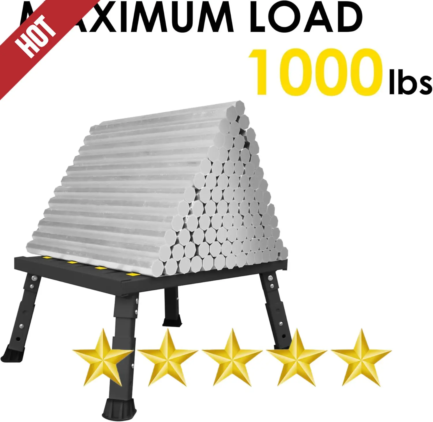 Easy to CarryAdjustable Height Aluminum Step, Stable Foldable Platform Step Stool, Supports Up to 1,000 lb, Non-Slip Rubber Feet