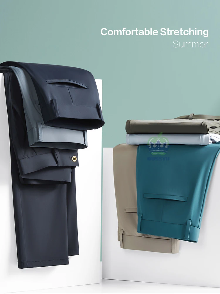 Calças de negócios masculinas, tecido de alta elasticidade, todas as estações, cintura elástica, clássico, trabalho, escritório, lã, terno formal, plus size 40