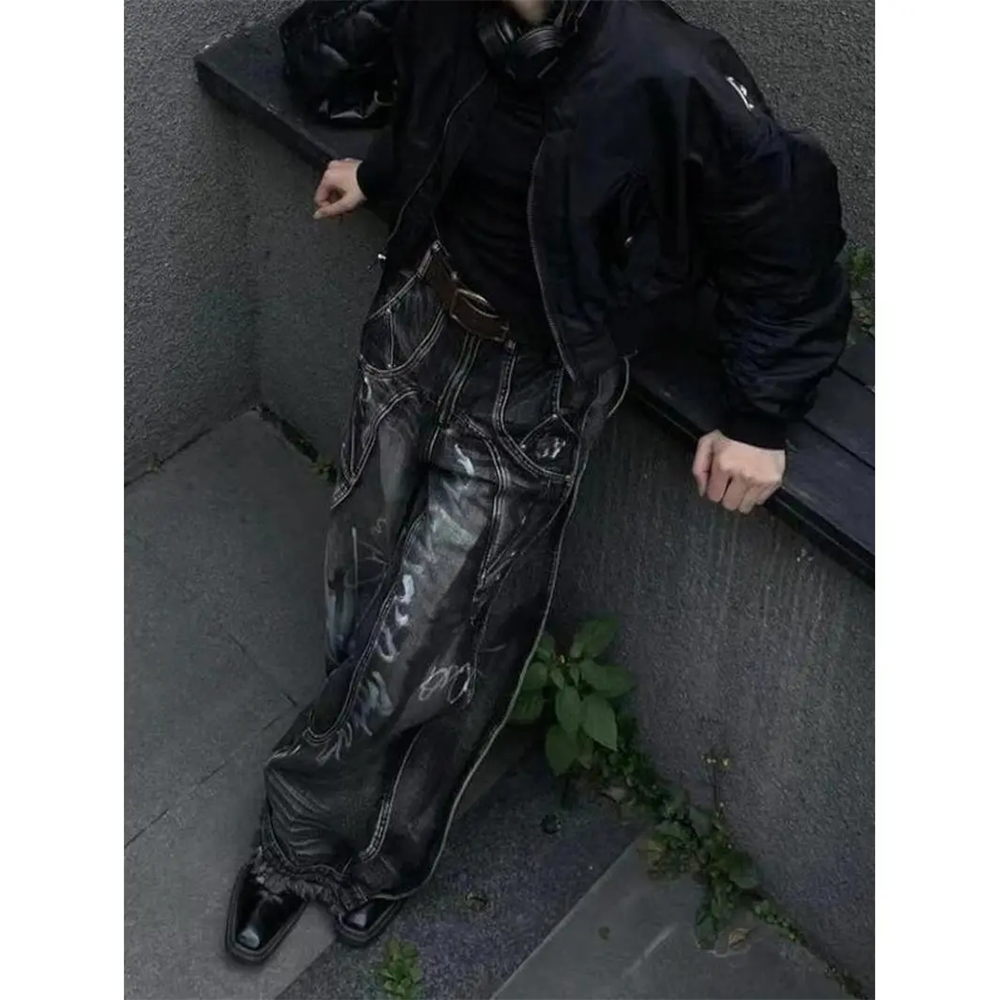 レディースヴィンテージカウボーイパンツ,原宿ストリートウェア,デニムパンツ,y2kグラフィティジーンズ,バギー,ヴィンテージ,特大,エモ,2000s,トレンド,2024