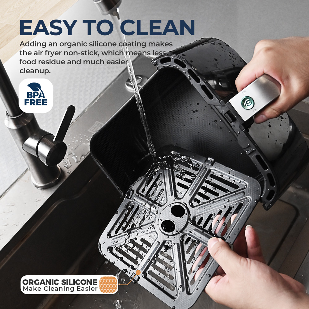 MIUI Freidora de aire de 5L, freidora eléctrica sin aceite con control táctil, cesta antiadherente y ventana visible, tamaño familiar