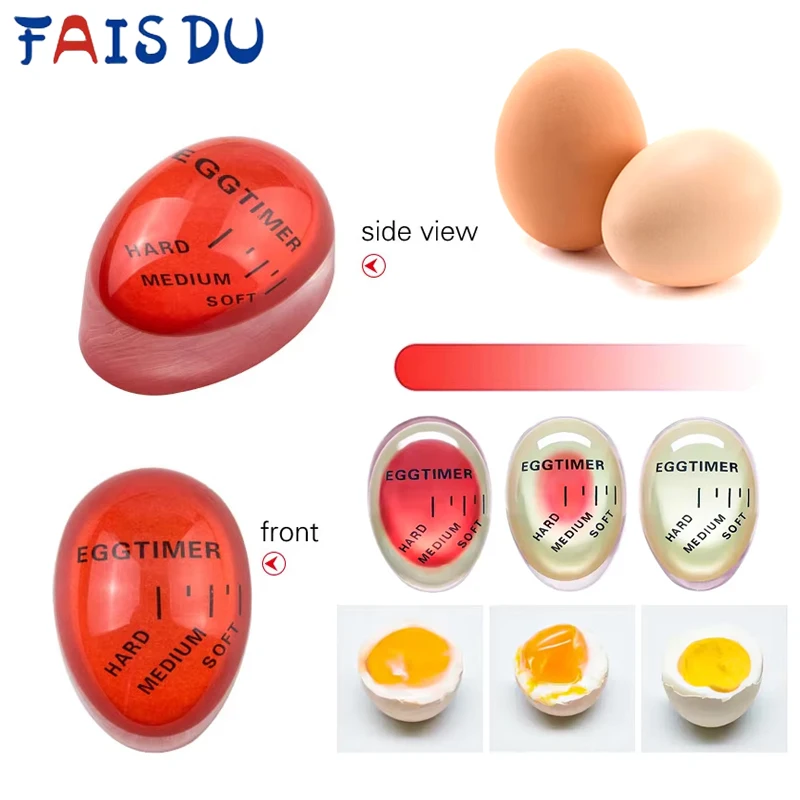 FAIS DU 2 peças temporizador de ovo que muda de cor, resina de cozinha, ovos cozidos perfeitos por temperatura, ajudante de cozinha, temporizador de ovo, ferramentas de temporizador vermelho