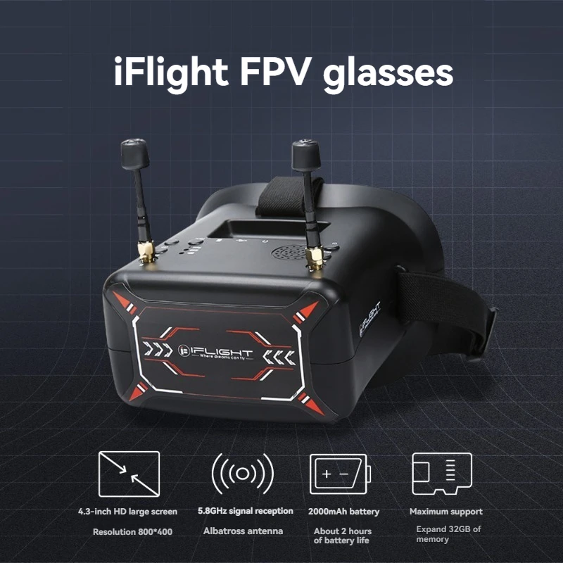 Kacamata Video FPV iFlight untuk Pemula, Pelatihan, dan Pemula, 5.8G dengan Perekaman DVR untuk Drone dengan Sudut Pandang Orang Pertama