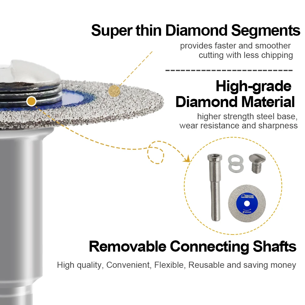 SHDIATOOL 30/40/50mm Diamond Saw Blade Engraving Acrylic Removable Shank Mini Grinding Disc Glass Carving Ceramic Crystal  Tile