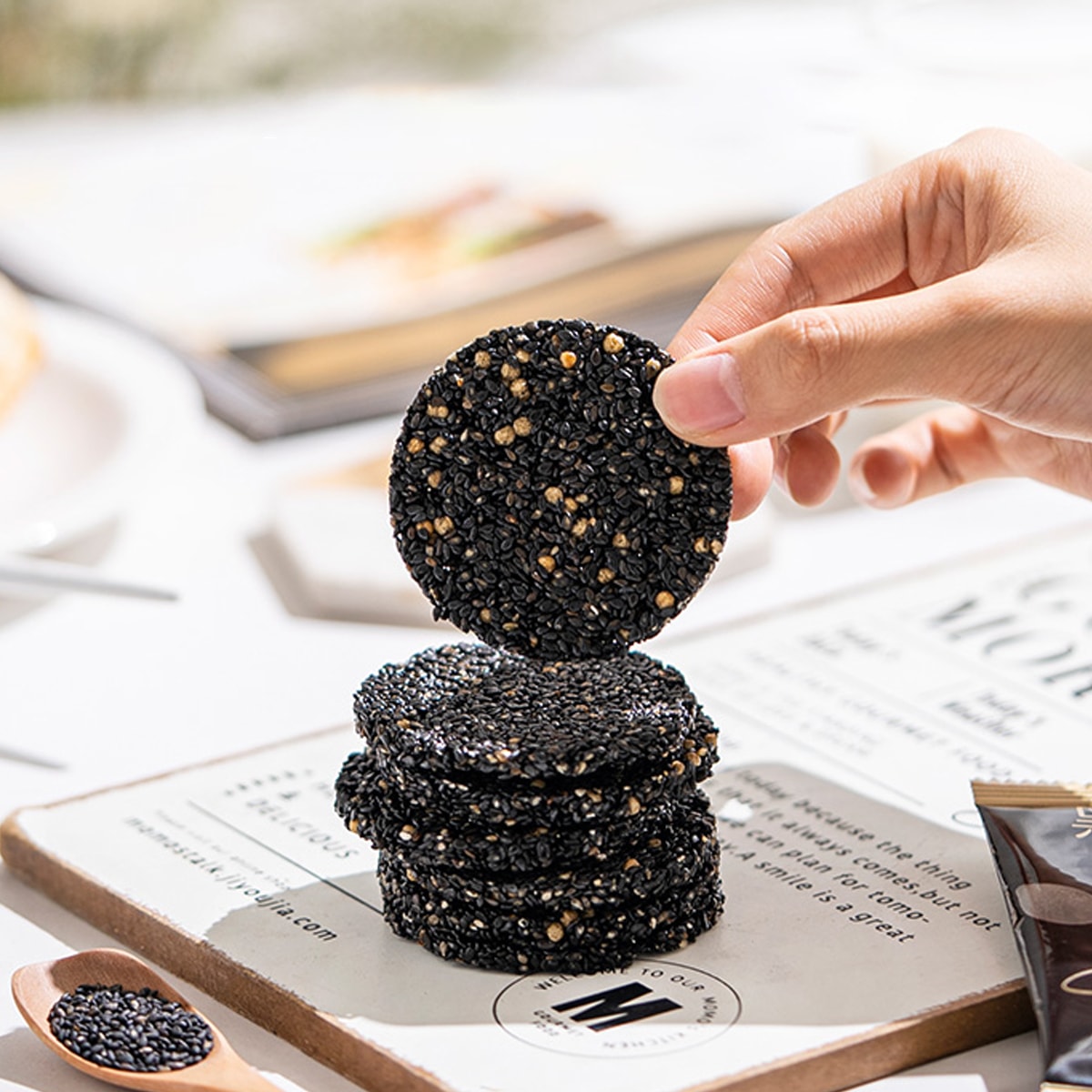 [3Packs] WUGU MOFANG Black Sesame Crackers - High Calcium Snack, 6.17oz*3Packs