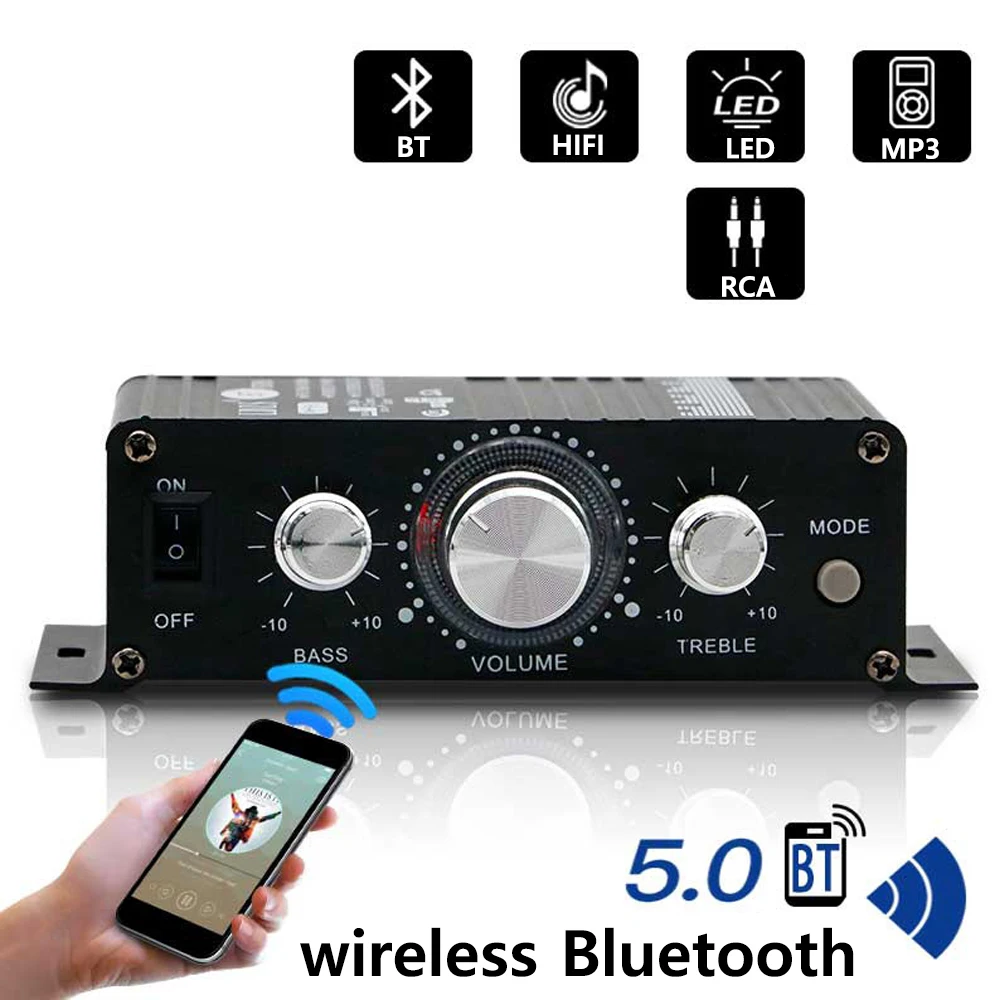 Bluetooth Audio Amplifier 2.0 Channel Output HIFI Mini Amp High Bass Adjustable 30W+30W Support Car/Computer/TV Black 12V2A