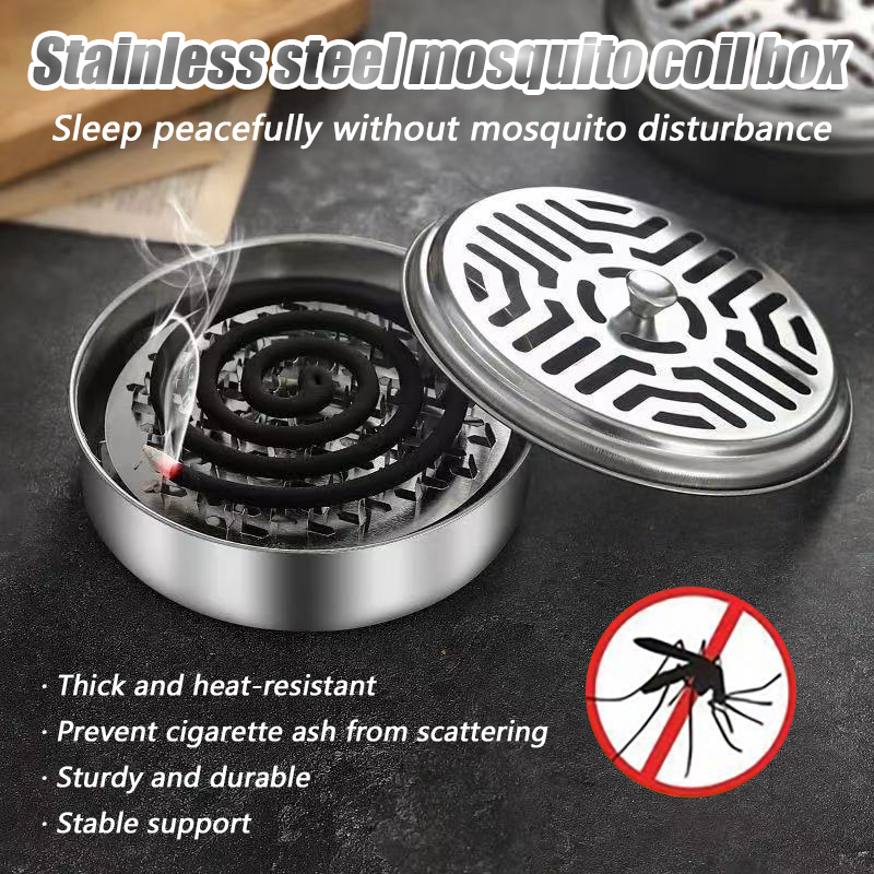 Mosquito Coils Holder Stainless Steel Mosquito Coil Box with Cover Round Mosquito Coil Tray Easy To Clean Anti-Mosquito Supplies