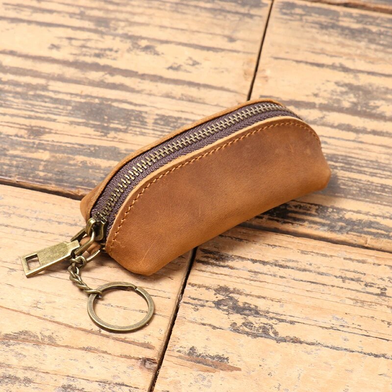 Monedero de cuero genuino, cartera de mano Vintage con cremallera, tarjetero Retro, tarjetero, funda organizadora para llaves de mujer
