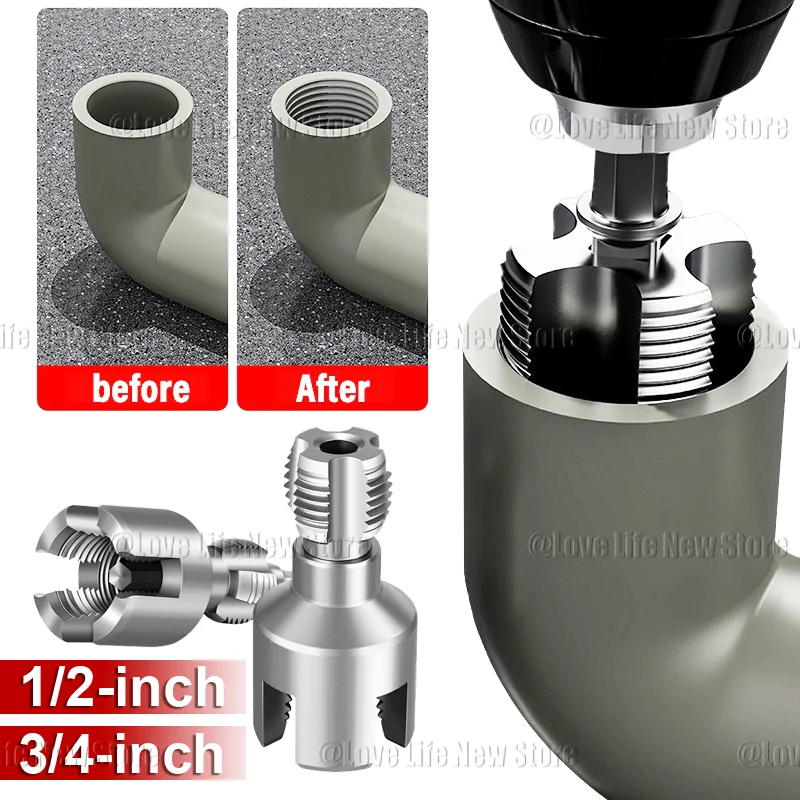 Electric Drill Compatible PVC Pipe Threader Kit, PVC Pipe Threader with 3 Dies 1/2" 3/4" 1" PVC Thread Maker Tool Pipe Threader