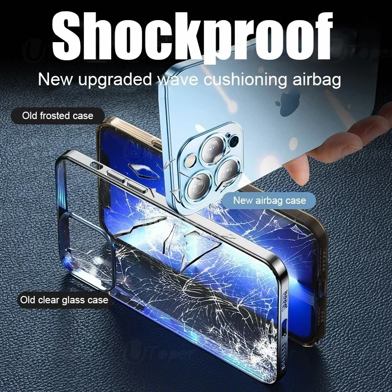 Funda de teléfono transparente chapada de alta calidad para iPhone 16 15 14 Plus 11 12 13 Pro Max, protección de lente completa, funda trasera suave de TPU a prueba de golpes