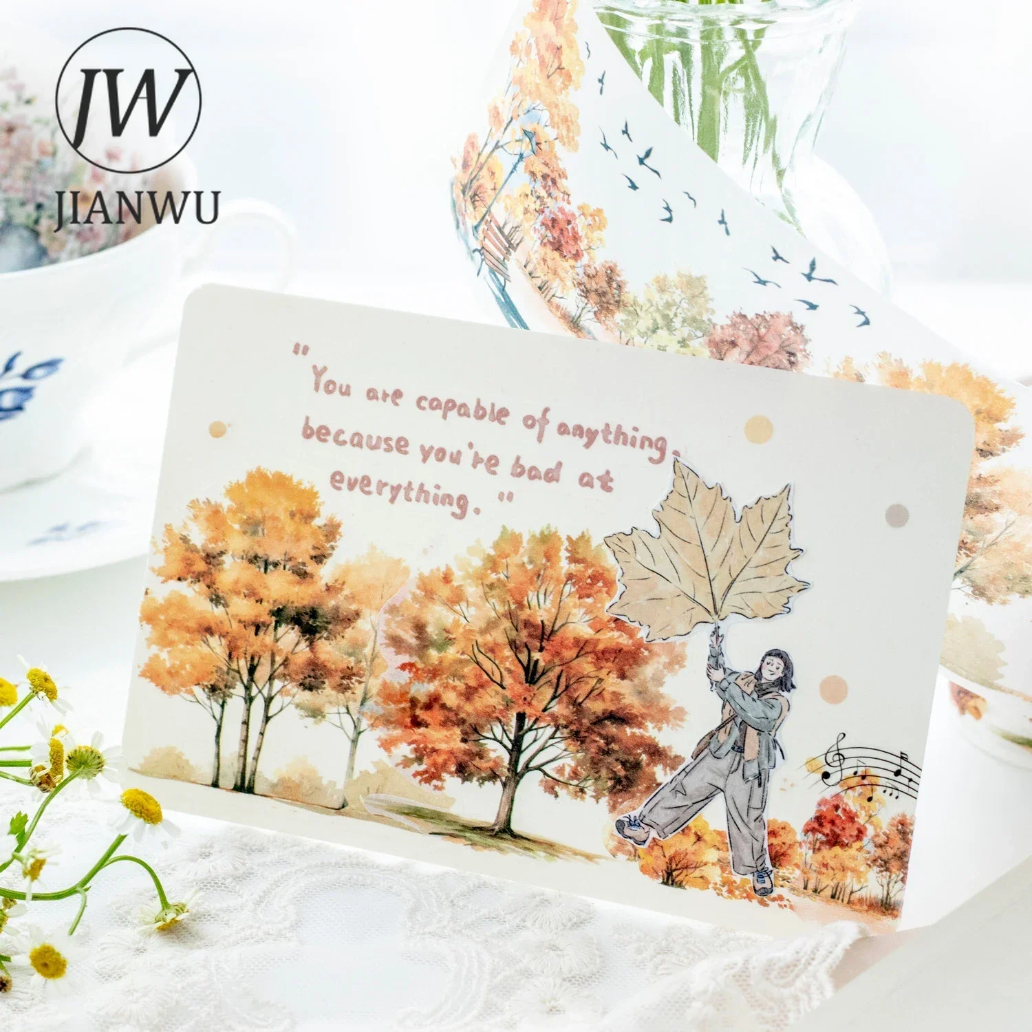 JIANWU 65mm*200cm 숲 시리즈 산책 빈티지 식물 조경 재료 콜라주 Washi 테이프 크리 에이 티브 DIY 저널 편지지